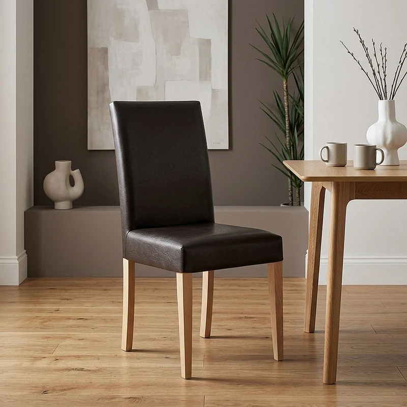 Chaise Cuir Croûté Bois - Chicago Chêne Marron