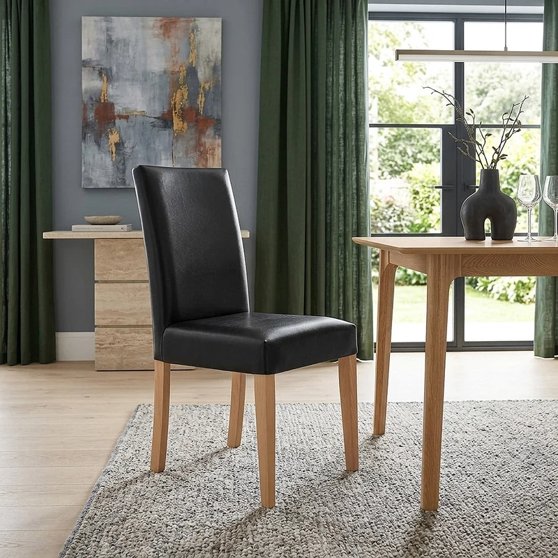 Chaise Cuir Croûté Bois - Chicago Chêne Noir