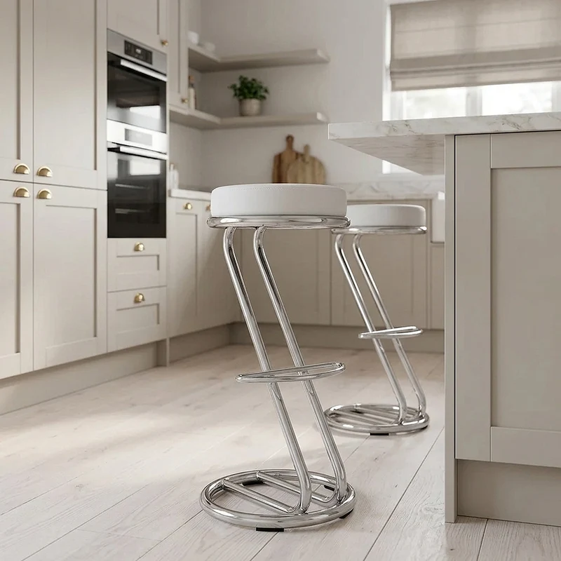 Tabouret Faux Cuir Chrome - Haut Zed Blanc