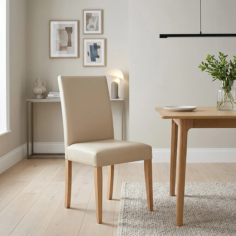Chaise Cuir Croûté Bois - Chicago Chêne Crème