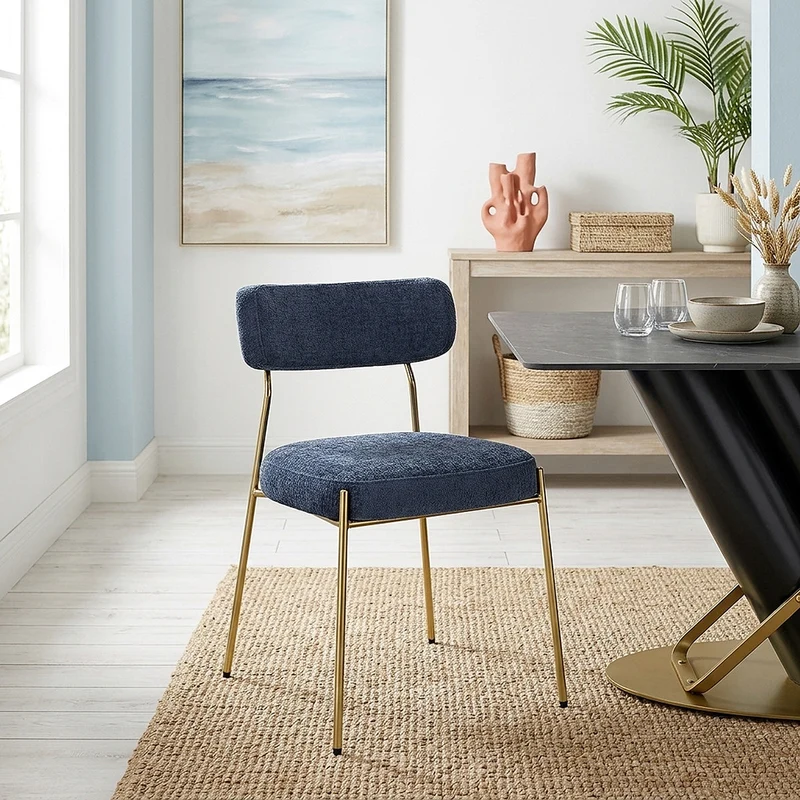 Chaise dorée Tissu - Diana Bleu