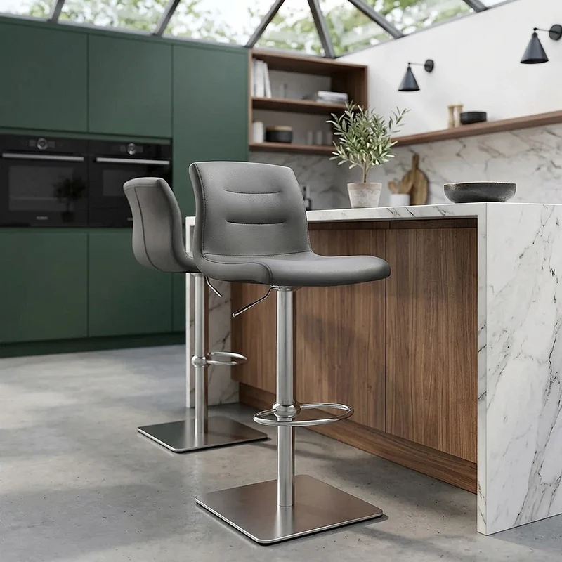 Chaise de Bar Cuir Chrome Brossé - Paradis Deluxe Gris