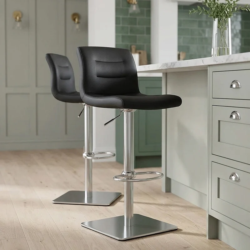 Chaise de Bar Cuir Chrome Brossé - Paradis Deluxe Noir