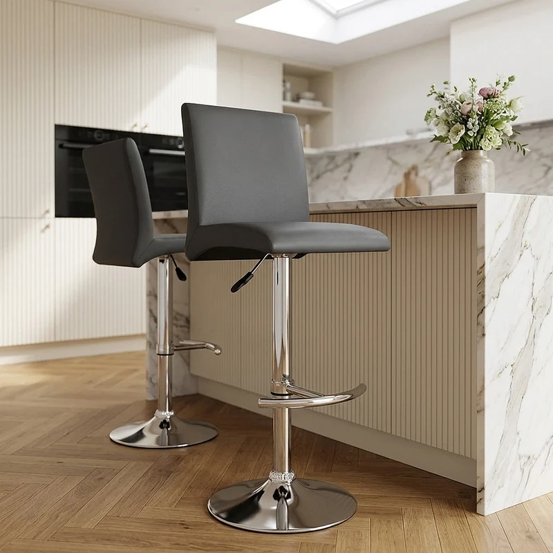 Chaise de Bar Faux Cuir Chrome - Deluxe High Back Noir