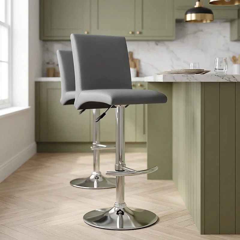 Chaise de Bar Faux Cuir Chrome - Deluxe High Back Gris