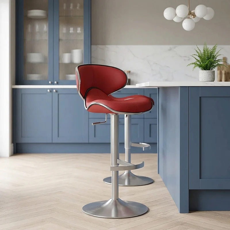 Chaise de Bar Cuir Chrome Brossé - Félix Deluxe Rouge
