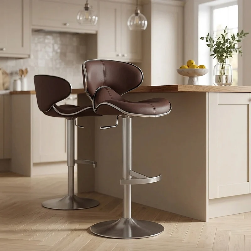 Chaise de Bar Cuir Chrome Brossé - Félix Deluxe Marron