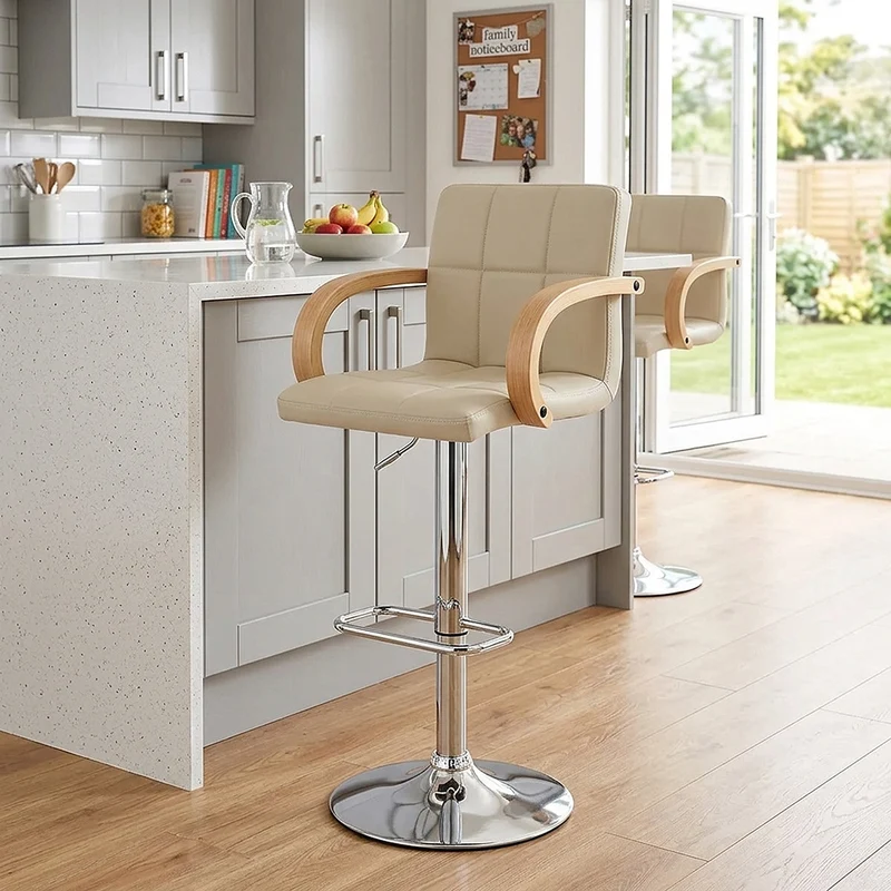 Chaise de Bar Faux Cuir Chrome - Burton Crème