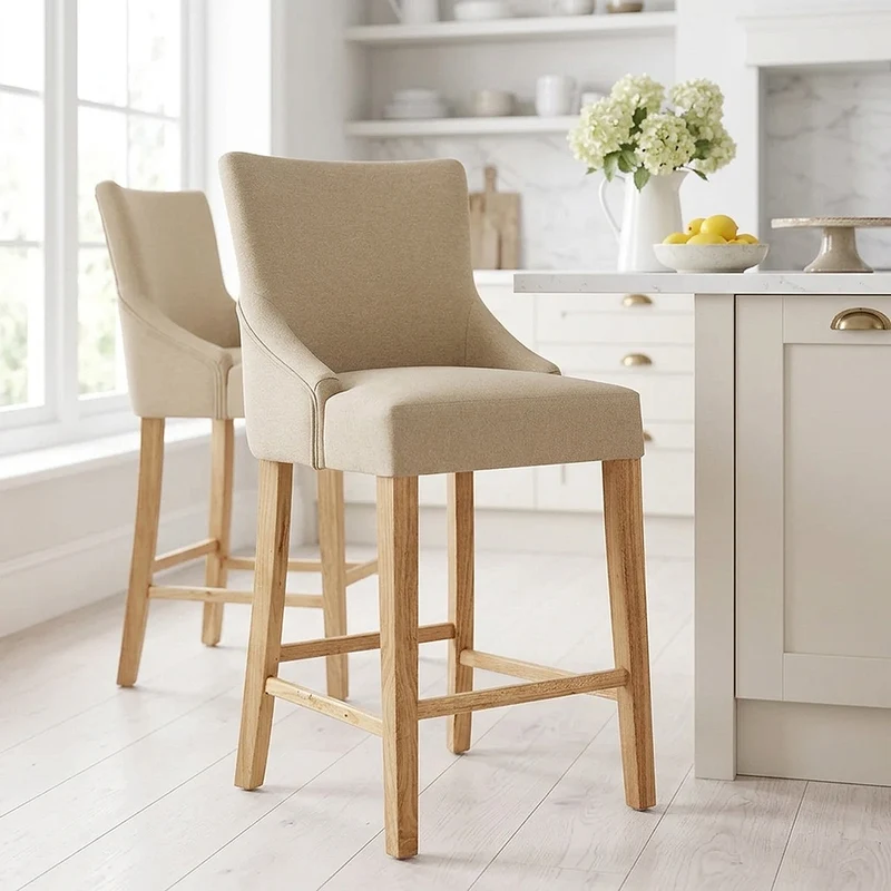 Chaise de Bar Tissu Bois - Magna Crème