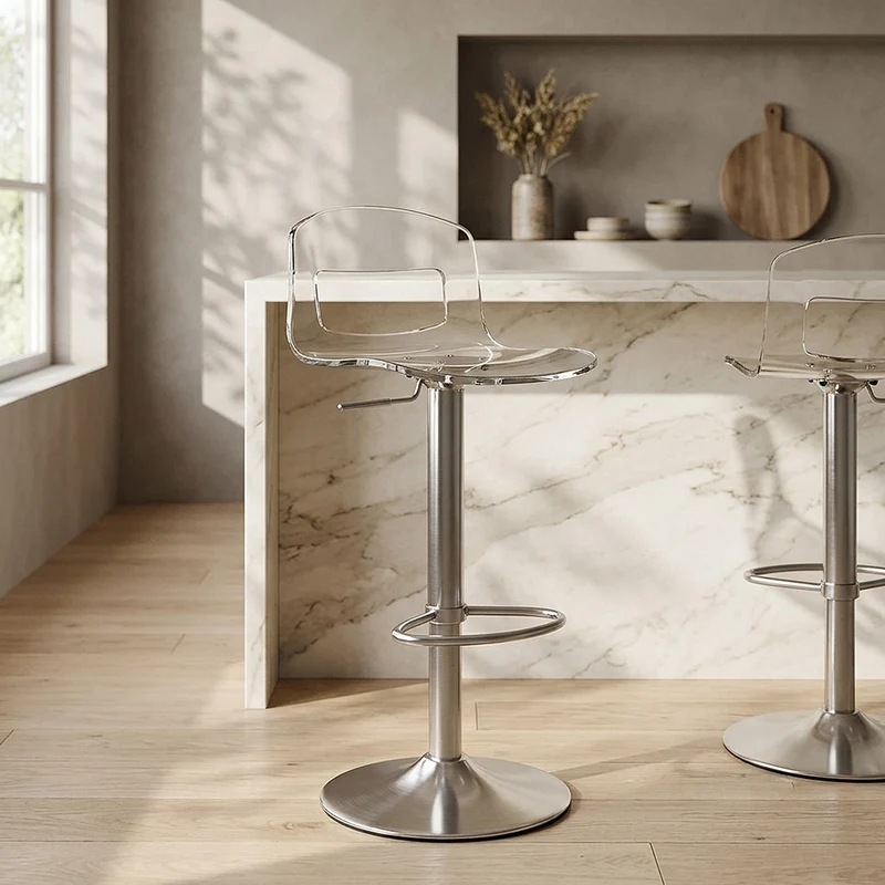 Chaise de Bar Plastique Chrome Brossé - Stardust Transparent