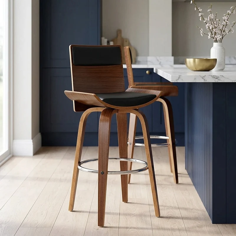 Tabouret Bois Simili Cuir - Harper Noir
