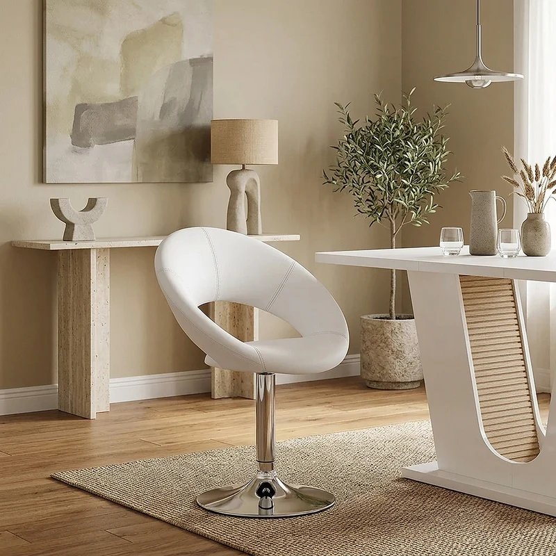 Chaise Faux Cuir Chrome - Clémentine Blanc