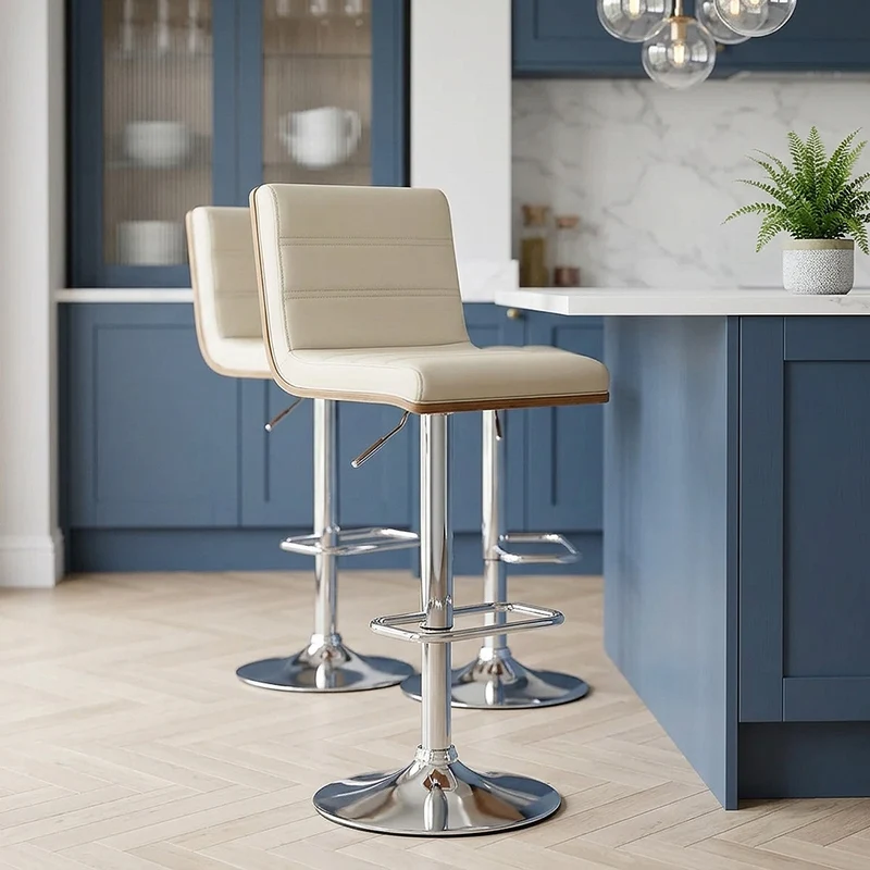 Chaise de bar Faux Cuir Bois Chrome - Riviera Crème