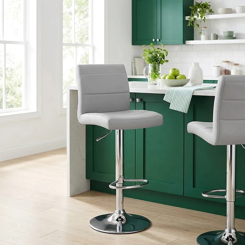 Chaise de Bar Faux Cuir Chrome - Breakfast Gris