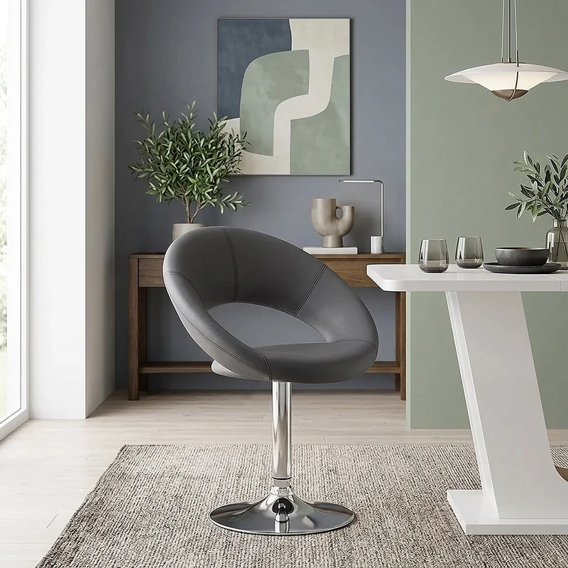 Chaise Faux Cuir Chrome - Clémentine Gris