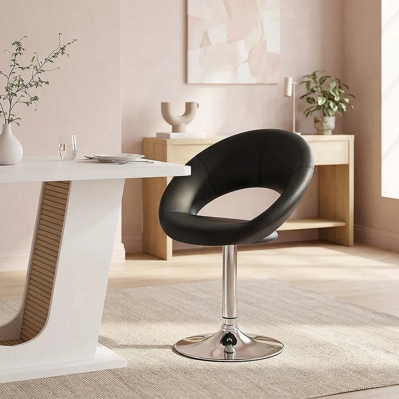 Chaise Faux Cuir Chrome - Clémentine Noir