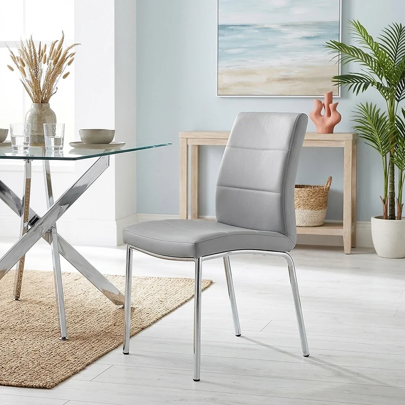 Chaise Faux Cuir Chrome - Breakfast Gris