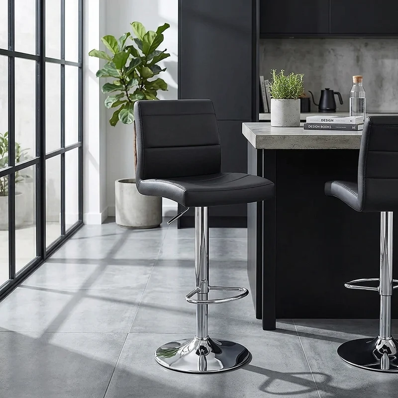 Chaise de Bar Faux Cuir Chrome - Breakfast Noir