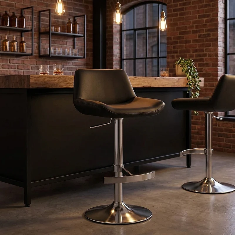Tabouret de Bar Cuir Véritable - Christiana Noir