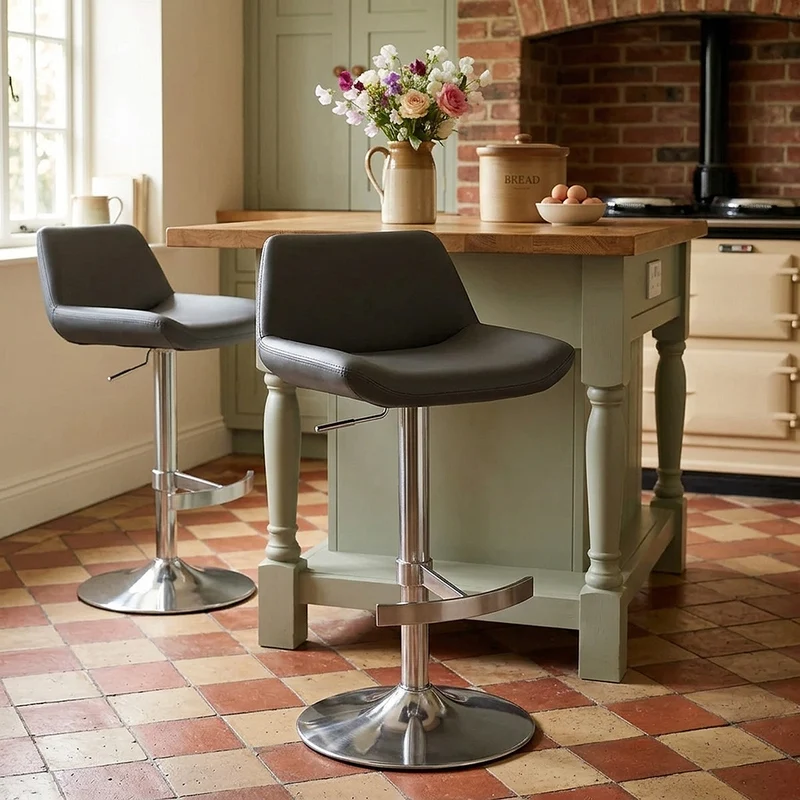 Tabouret de Bar Cuir Véritable - Christiana Gris