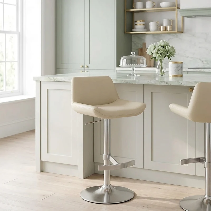 Chaise de Bar Simili Cuir Chrome Brossé - Christiana Crème