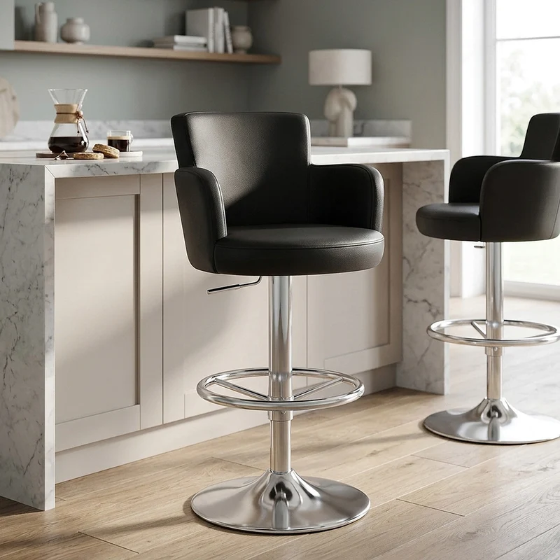 Chaise de Bar Faux Cuir Chrome Brossé - Château Noir