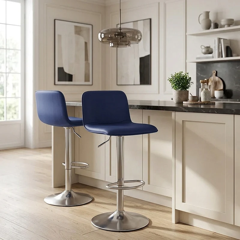 Chaise de Bar Faux Cuir Chrome Brossé - Cape Bleu