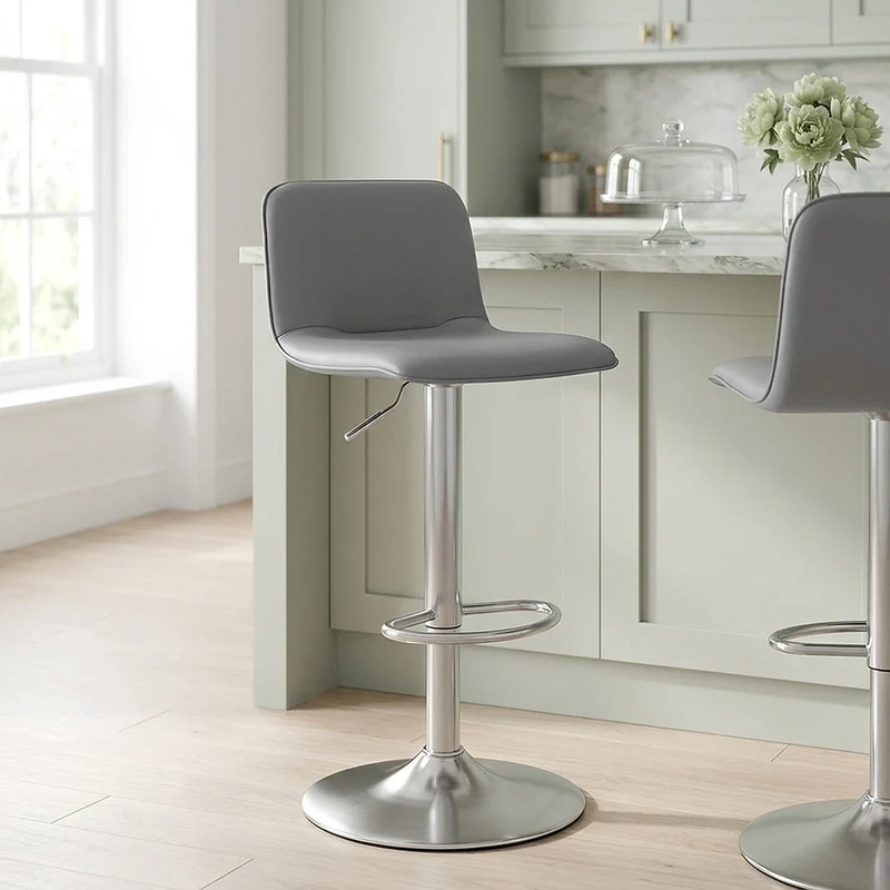 Chaise de Bar Faux Cuir Chrome Brossé - Cape Gris