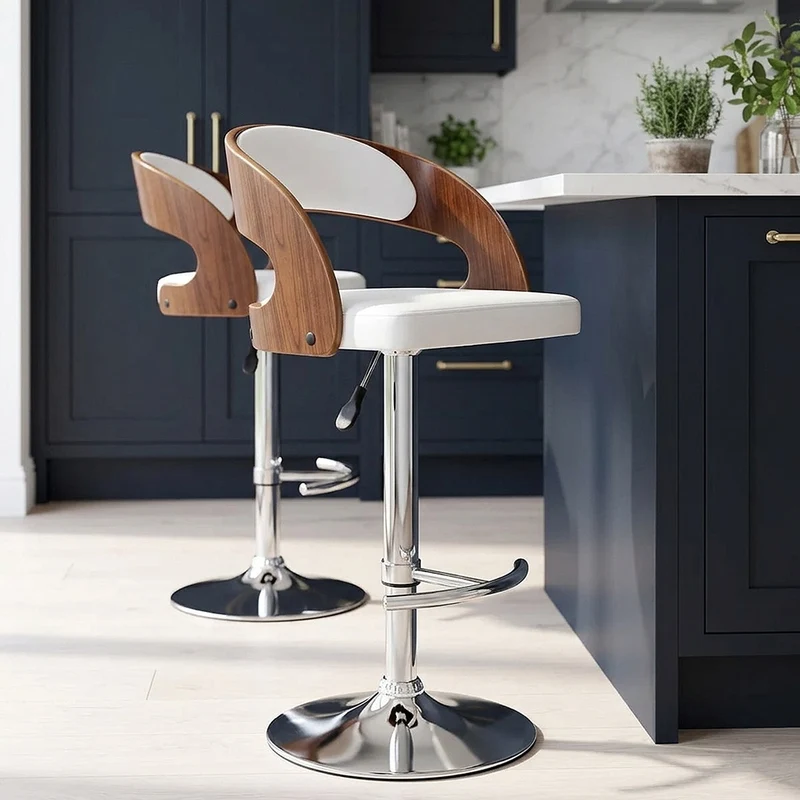 Chaise de Bar Bois Chrome - Eve Noyer Blanc