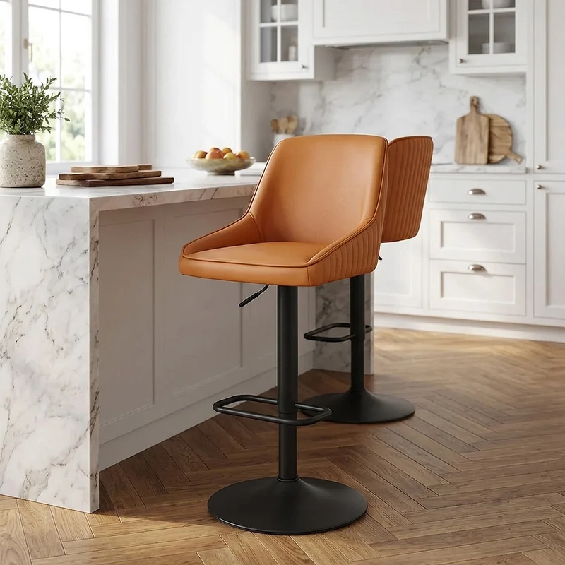 Tabouret Cuir Véritable - Canberra Orange