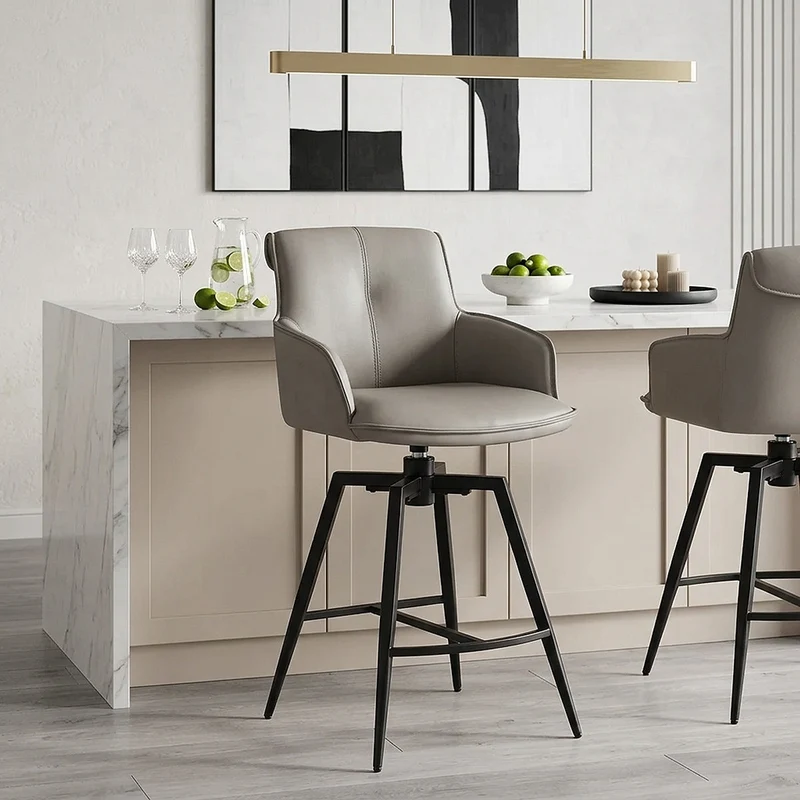 Tabouret Cuir Véritable - Camden Gris