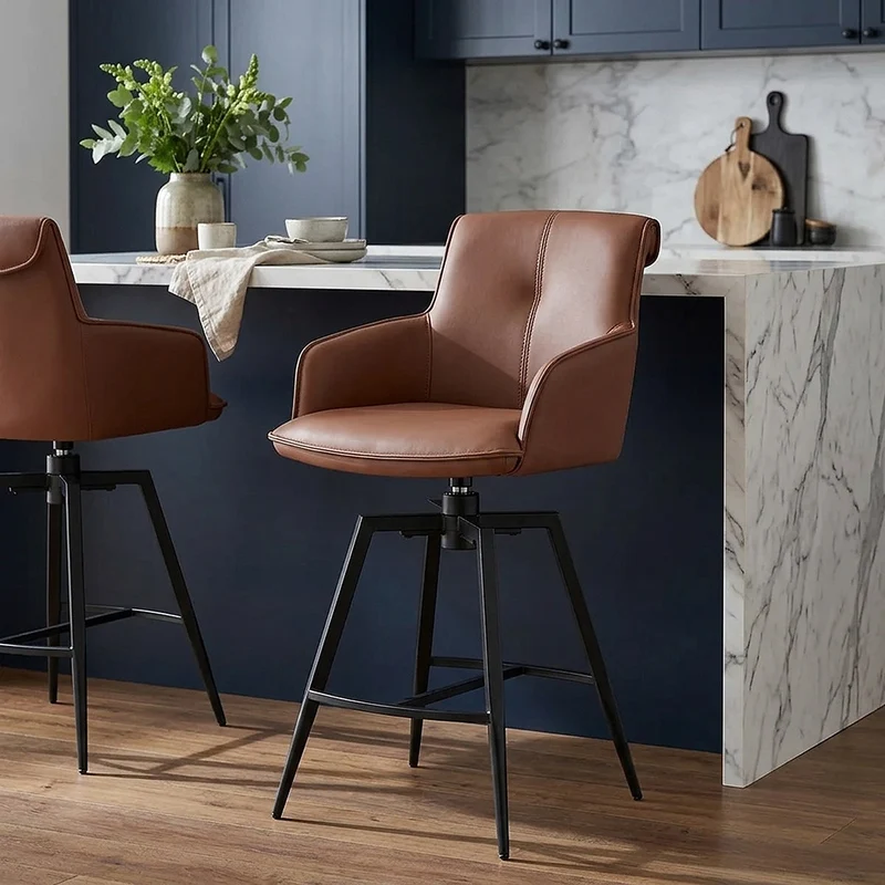 Tabouret Cuir Véritable - Camden Marron