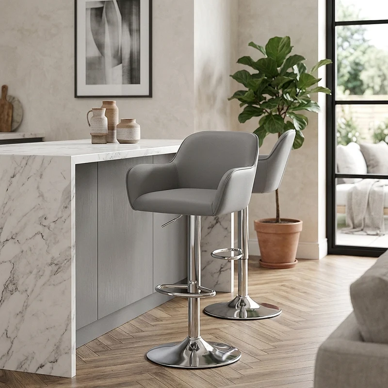 Chaise de Bar Chrome Brossé Faux Cuir - Berlin Gris