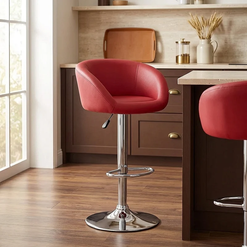 Chaise de Bar Faux Cuir Chrome - Eclipse Rouge