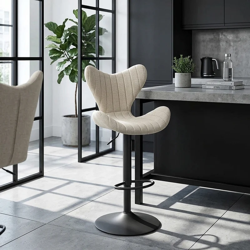 Tabouret Graphite Tissu - BB Swivel Crème