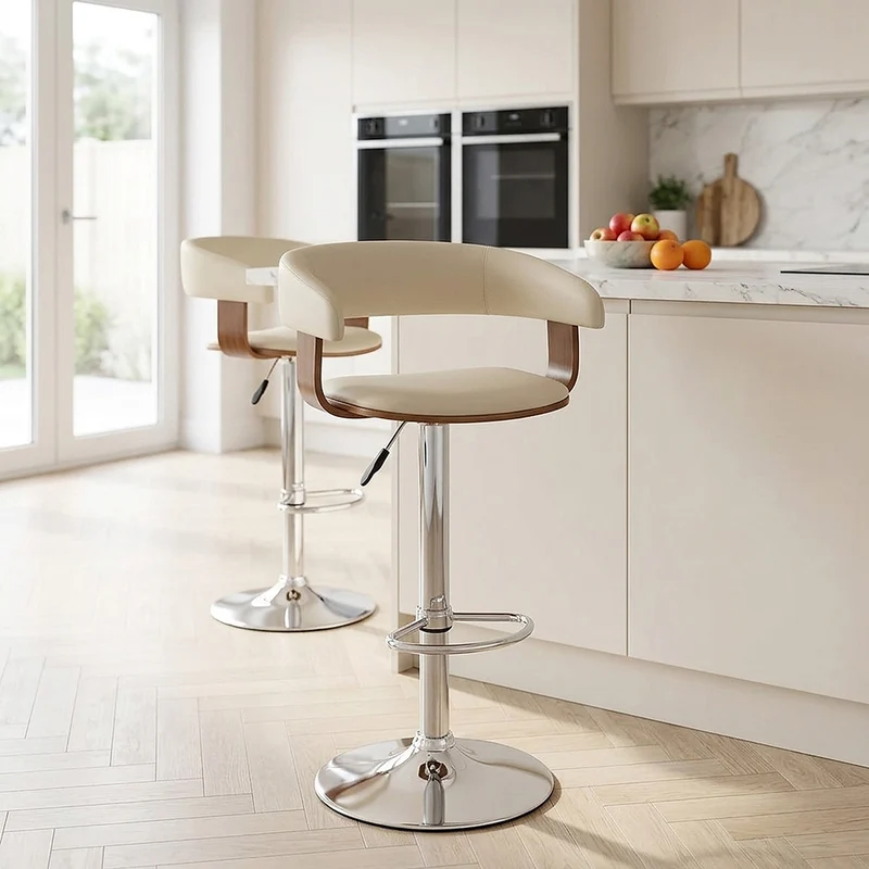 Chaise de Bar Bois Chrome - Orlando Crème