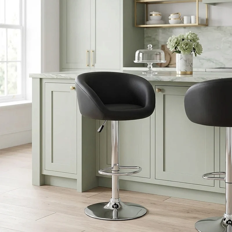 Chaise de Bar Faux Cuir Chrome - Eclipse Noir