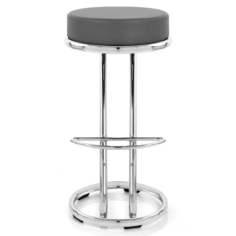 Tabouret Faux Cuir Chrome - Zaza Gris