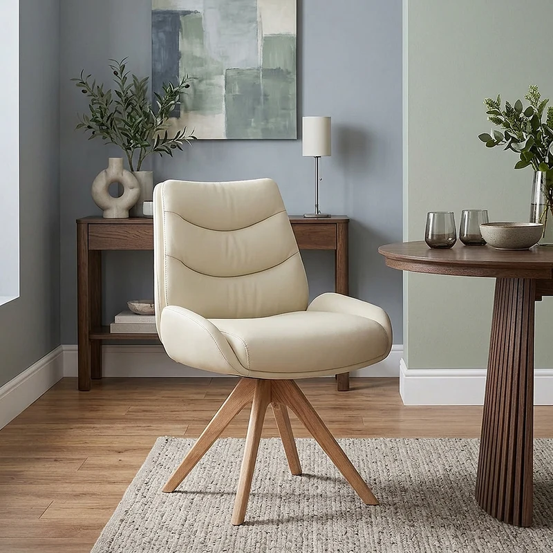 Chaise Bois Cuir Véritable - Madrid Crème