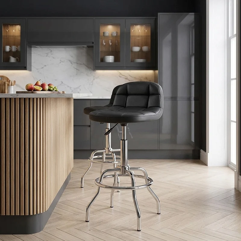 Chaise de Bar Faux Cuir Chrome - Summit Noir