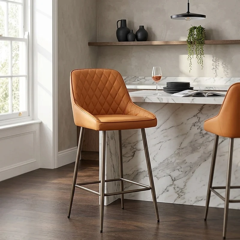 Tabouret de Bar Cuir Véritable - Brisbane Orange
