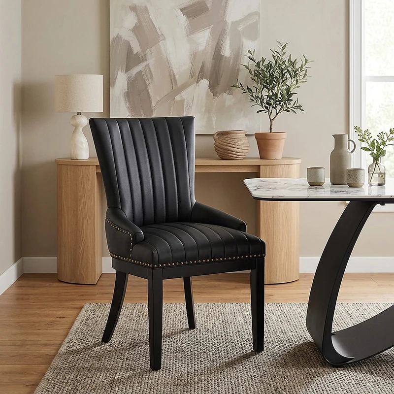 Chaise Bois Faux Cuir - Chiltern Noir