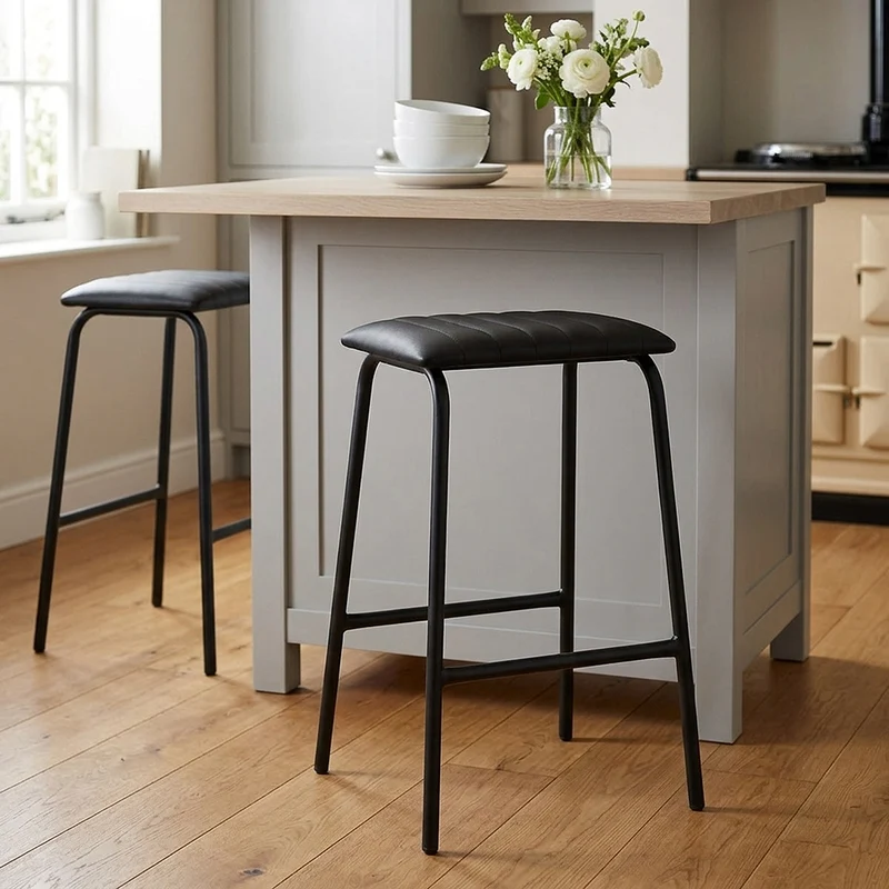 Tabouret Métal Cuir - Sasha Noir
