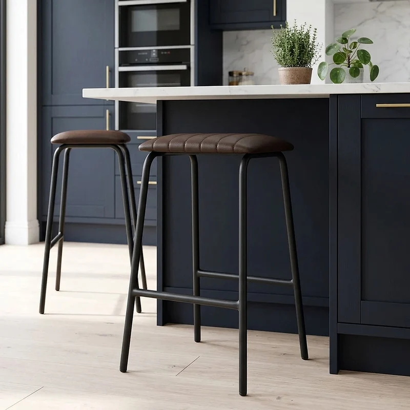 Tabouret Métal Cuir - Sasha Marron