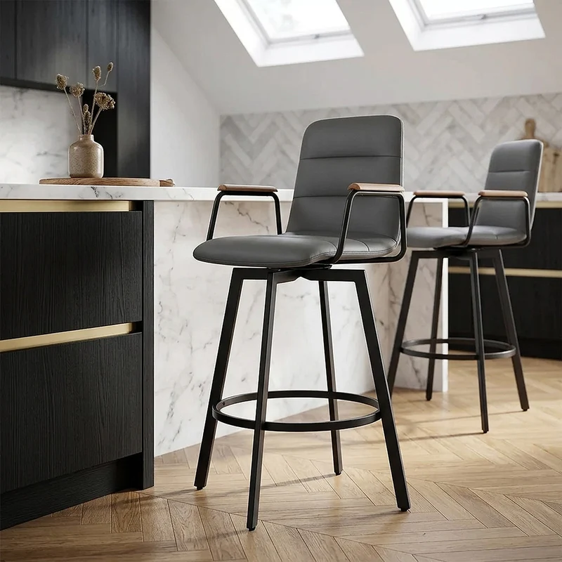 Tabouret Faux Cuir Chene - Marco Gris