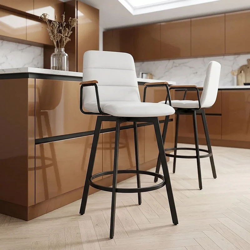 Tabouret Faux Cuir Chene - Marco Blanc