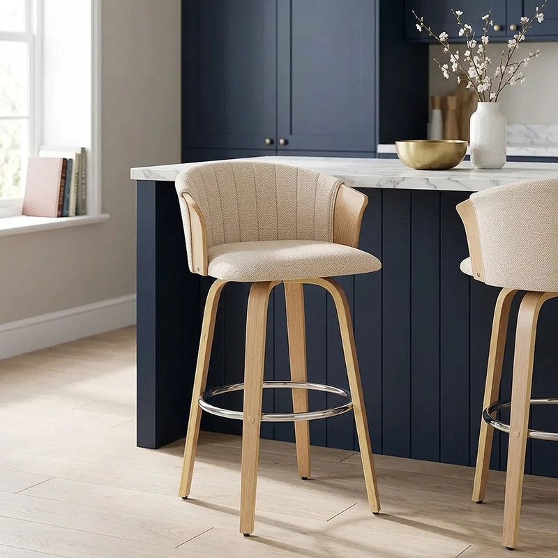 Tabouret de bar Tissu - Coral Crème