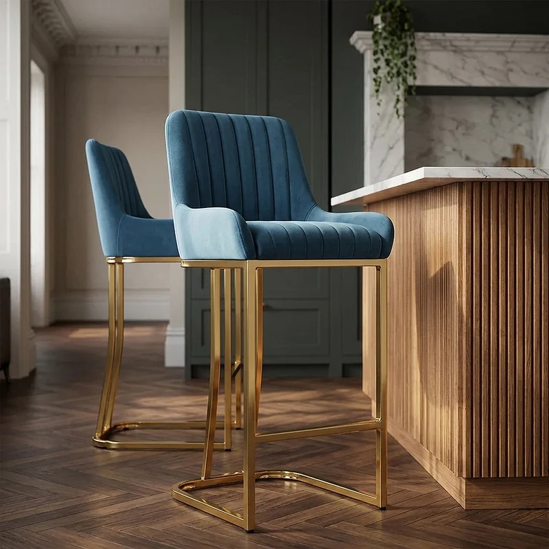 Tabouret de Bar Velours - Paget Bleu