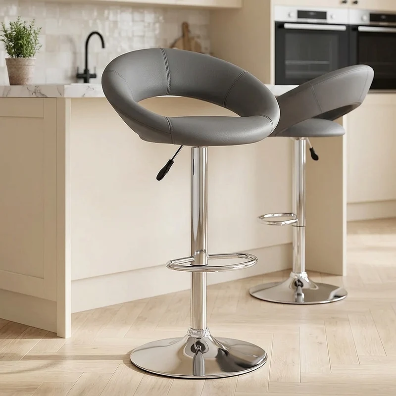 Chaise de Bar Faux Cuir Chrome - Crescent Matelassé Gris