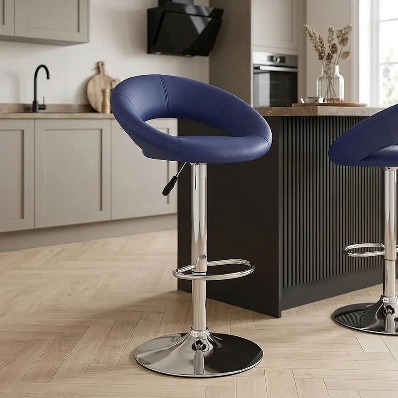 Chaise de Bar Faux Cuir Chrome - Crescent Matelassé Bleu